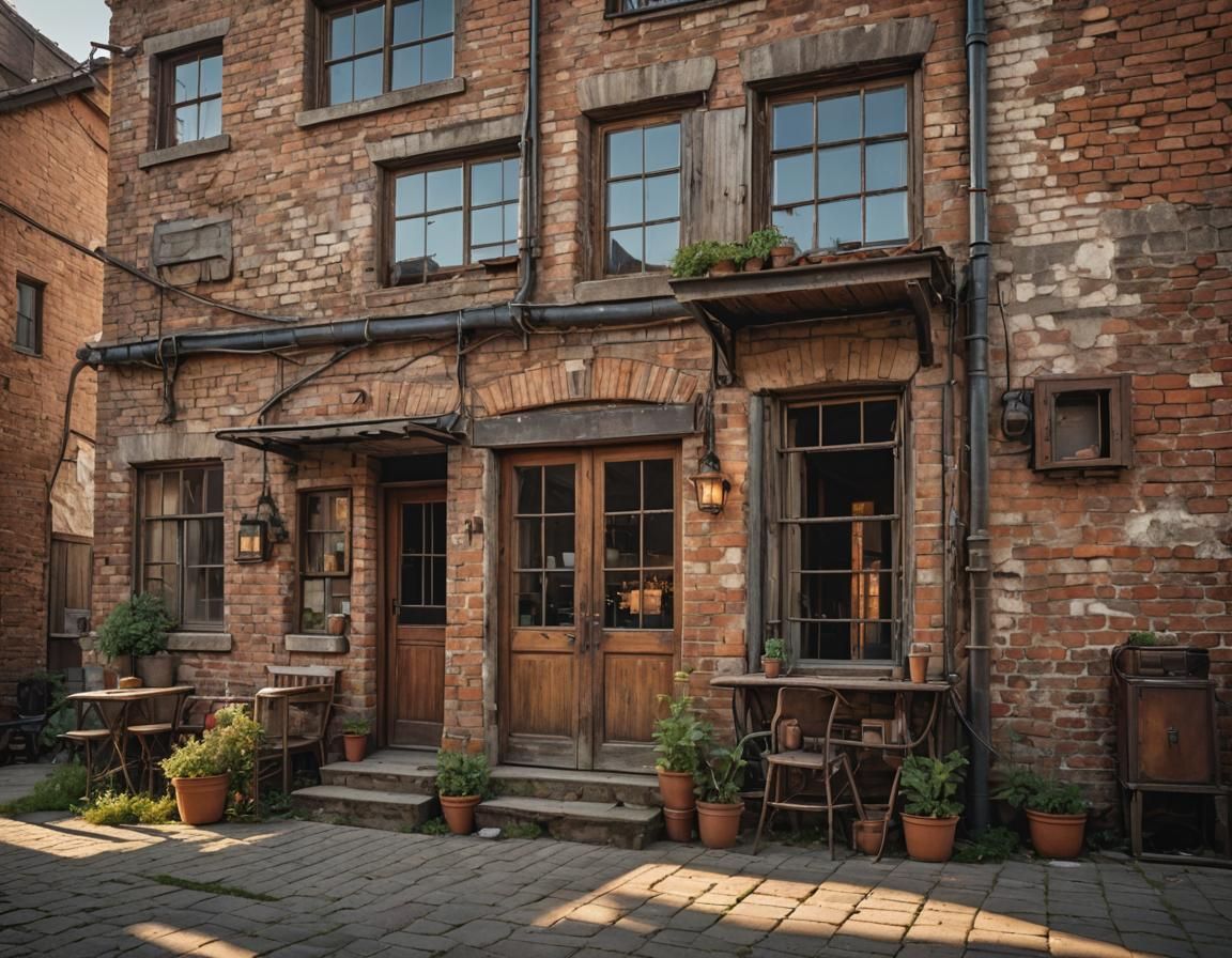 Rustic Industrial House at Golden Hour: Hyperrealistic Archi...