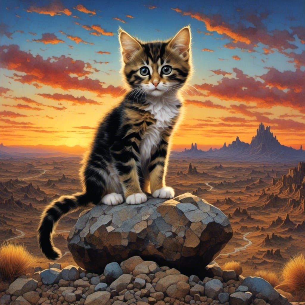 Grumpy Kitten at Desert Sunset