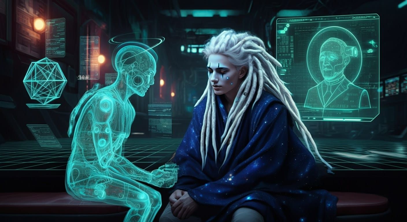 Cyberpunk Mime in Neon-Lit Bar: Hyperrealistic Fantasy