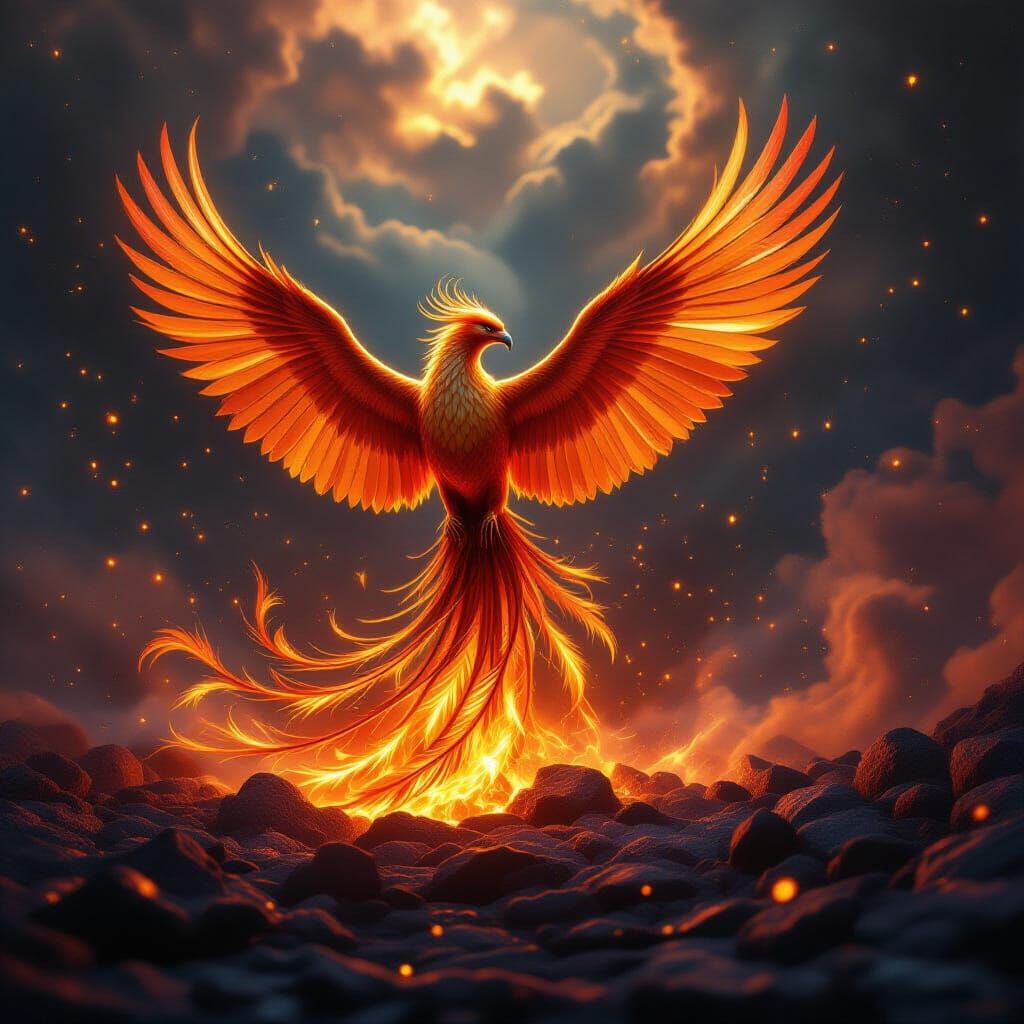 Majestic Phoenix Rises Amidst Cosmic Vortex