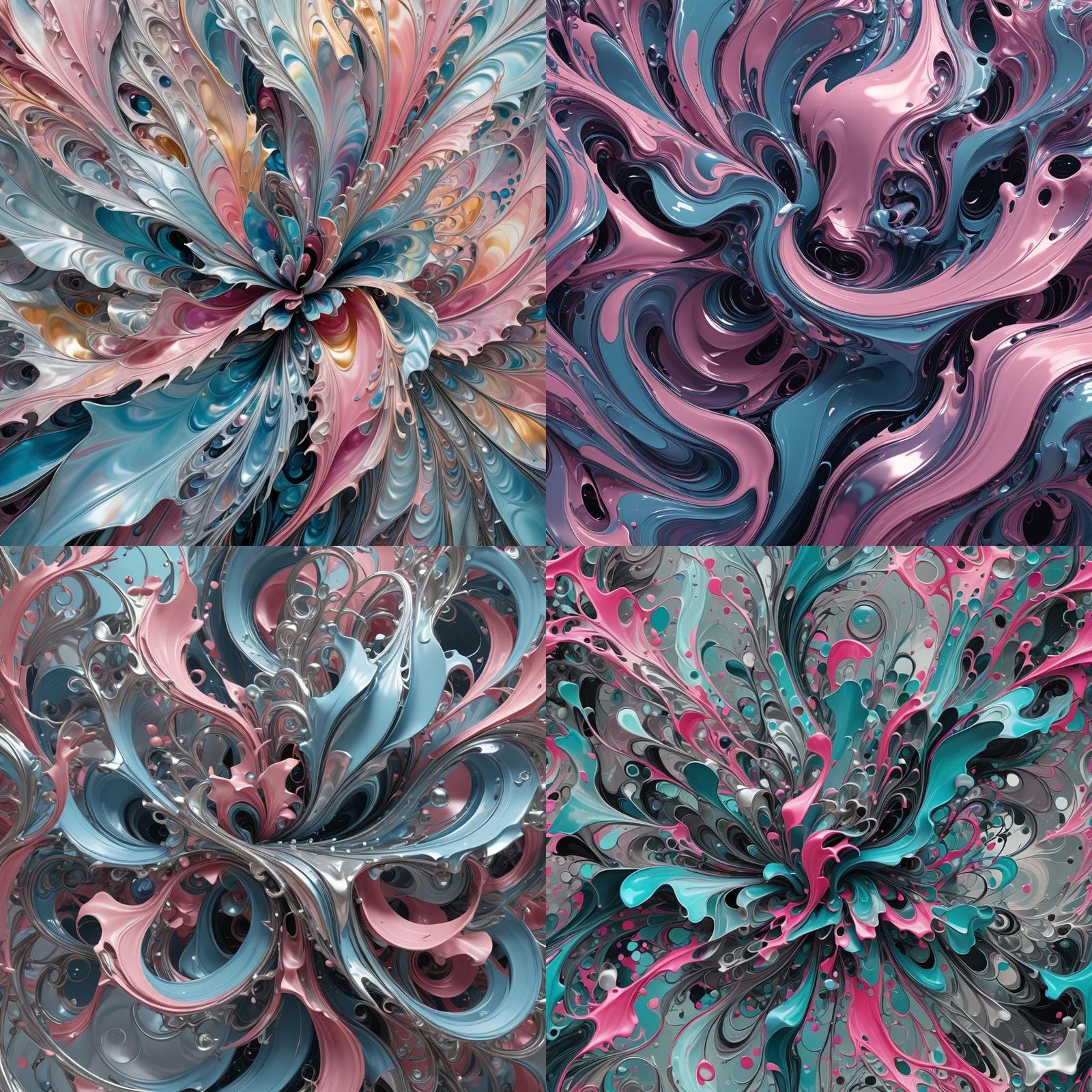 Abstract Swirling Shapes in Silver, Blue, and Pink