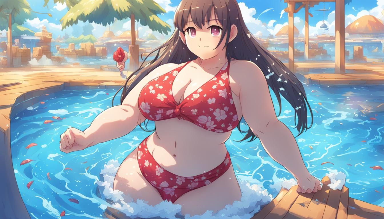 Curvy Girl in Bikini: Anime Manga Style