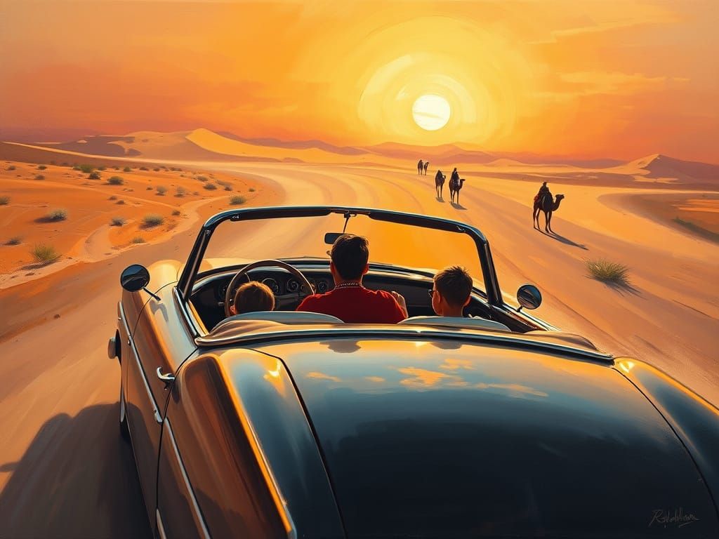 Vintage Desert Highway Sunset Family Road Trip