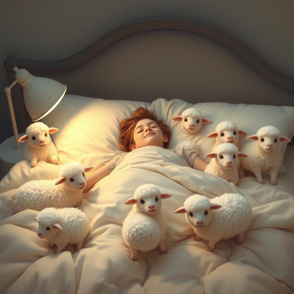 Dreamy Sleep Scene with Elusive Sheep