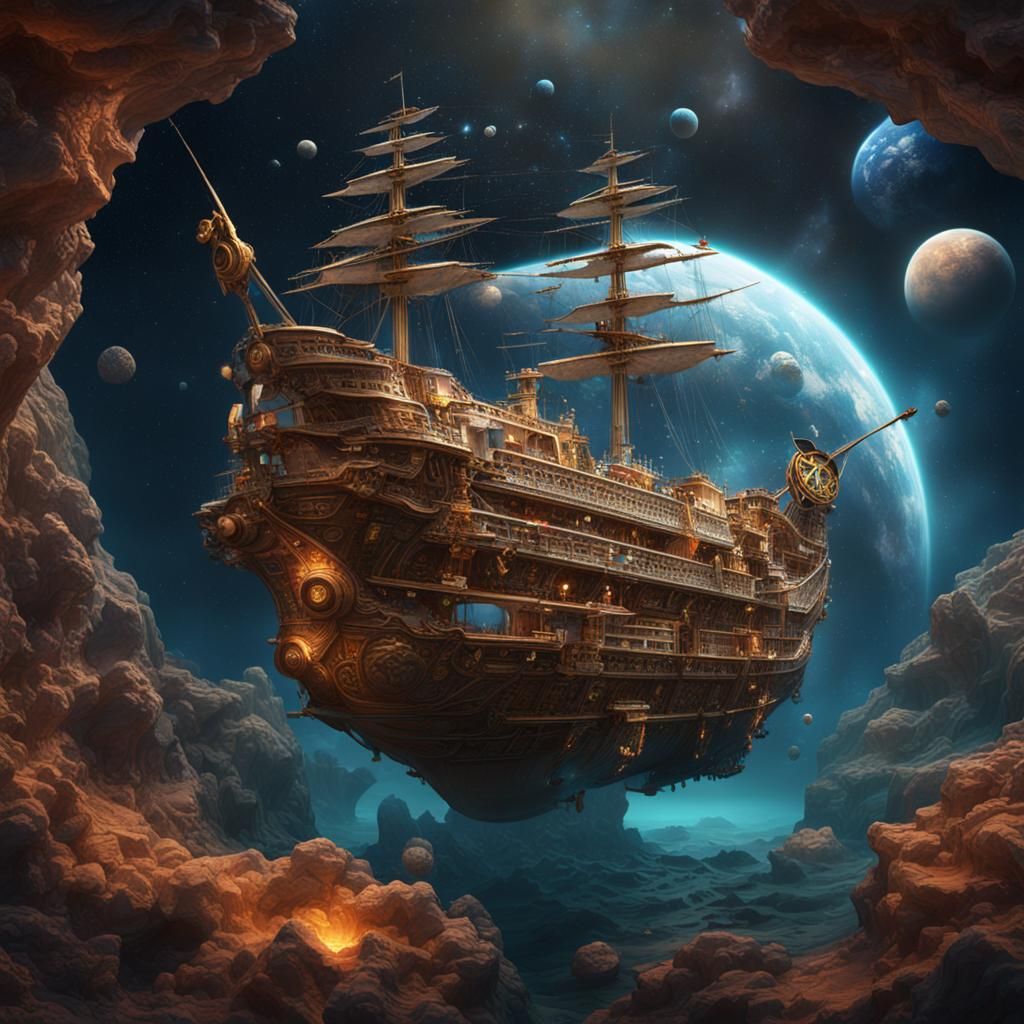 Greek Ship Soars Through Space as Fantasy Art