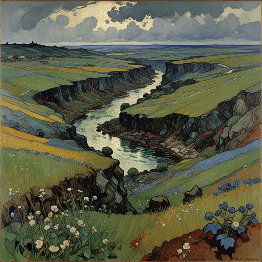 Stormy Figure in Vast Fields, Vrubel & Ensor Style