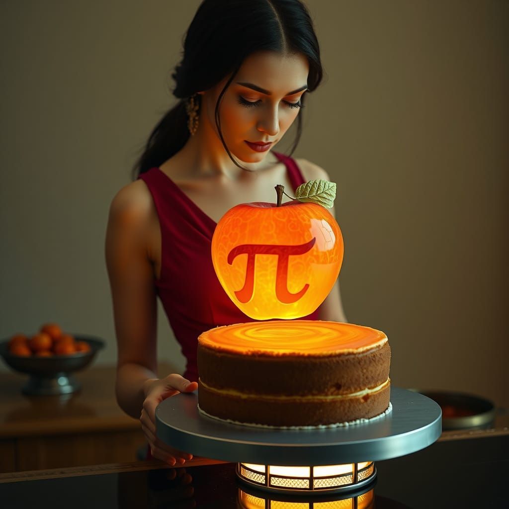 Woman Contemplating a Glowing Apple in a Surrealist Scene