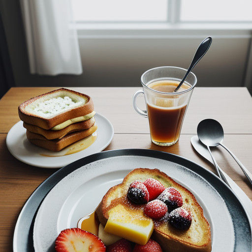 Golden Brown French Toast with Fresh Fruit and Coffee