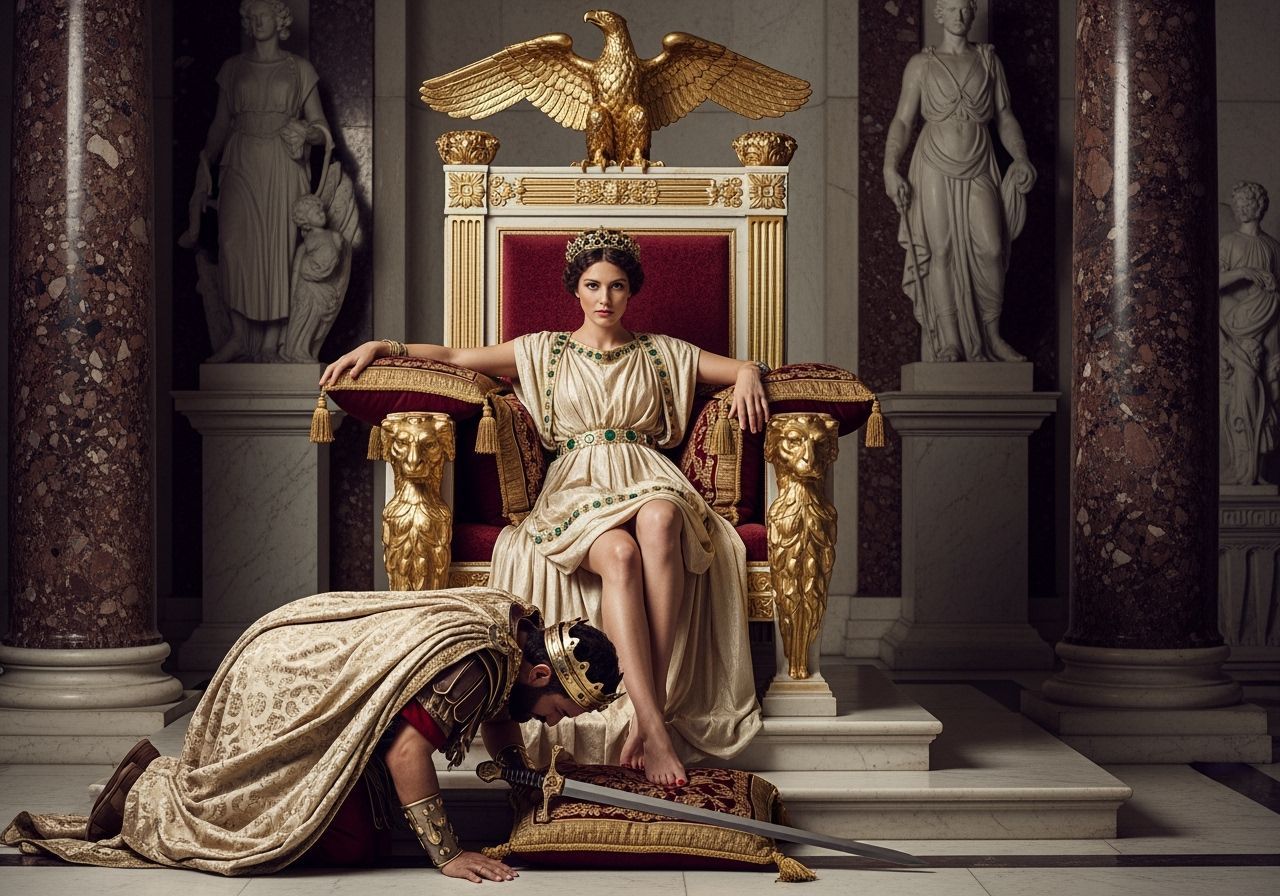 Empress on Gold Throne Receives Surrender