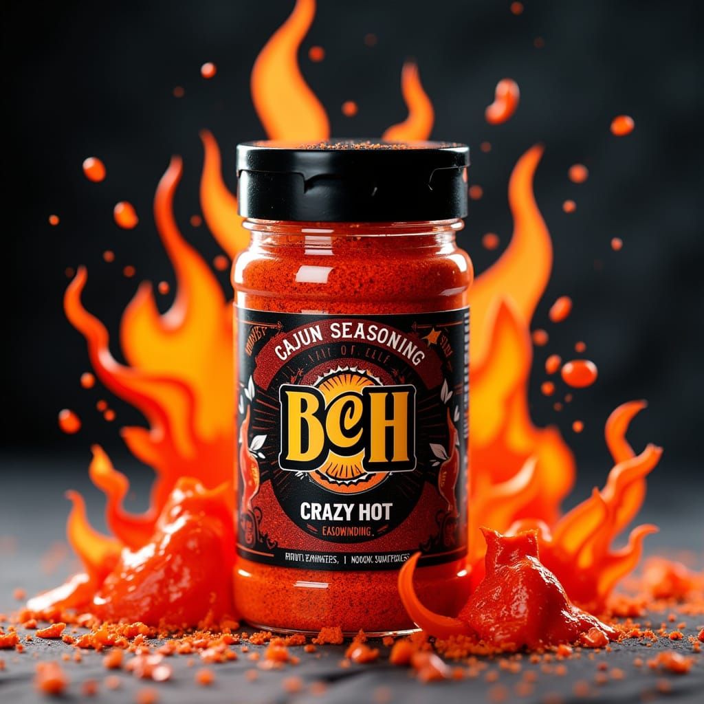 Cajun Seasoning Container in Hyperrealistic Splash Art