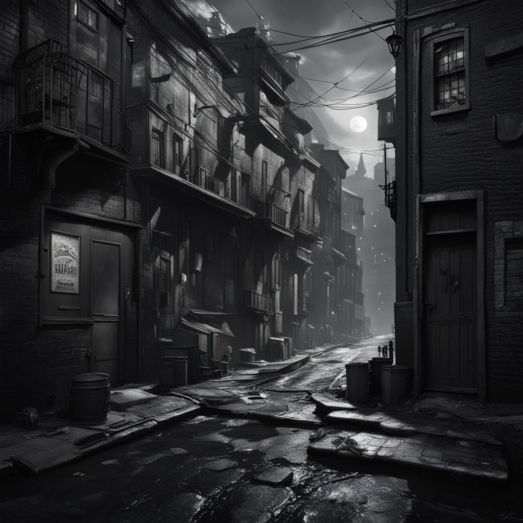Film Noir Back Alley Street in Black and White