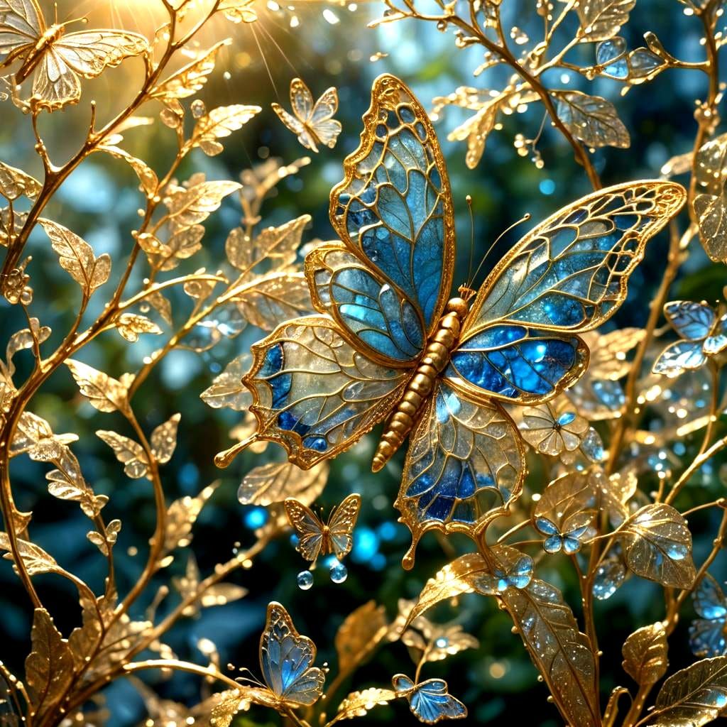 Lacy Iridescent Blue Butterfly in Detailed Matte Painting