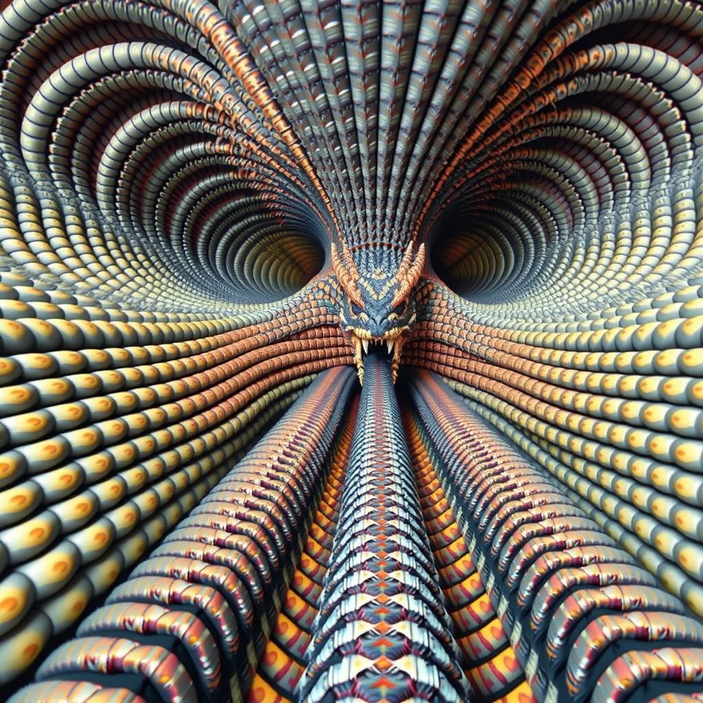 Surreal Elastic Dragon in Infinite Tunnel, Hyperrealistic Ar...