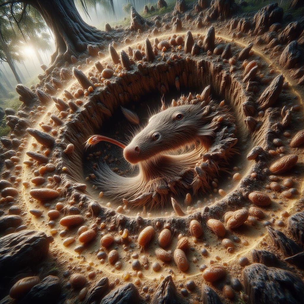 Bustling Termite Mound Cross-Section in Hyperrealism Style