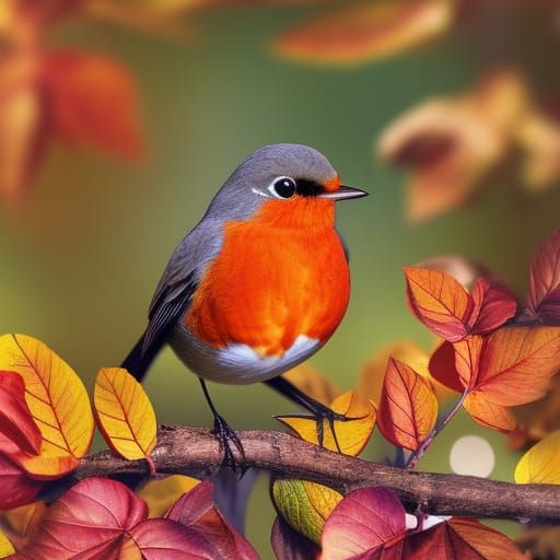 Hyperrealistic Robin in Autumn Garden Photograph