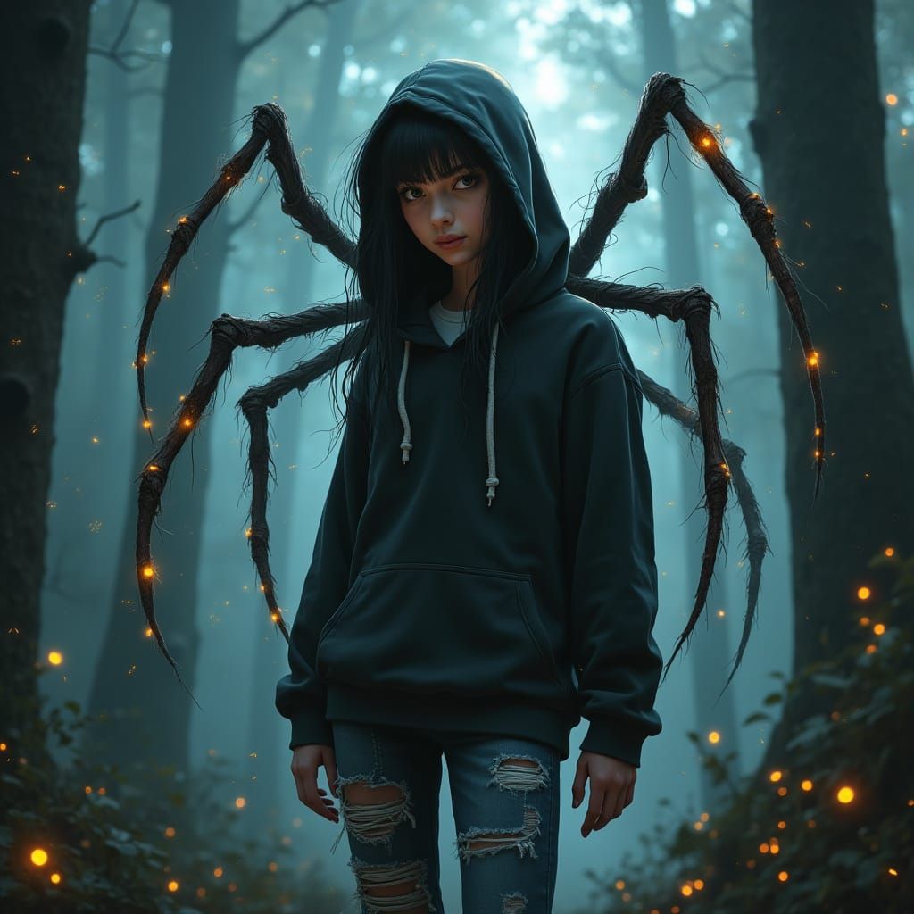Spider Girl in Mystical Forest, Digital Concept Art