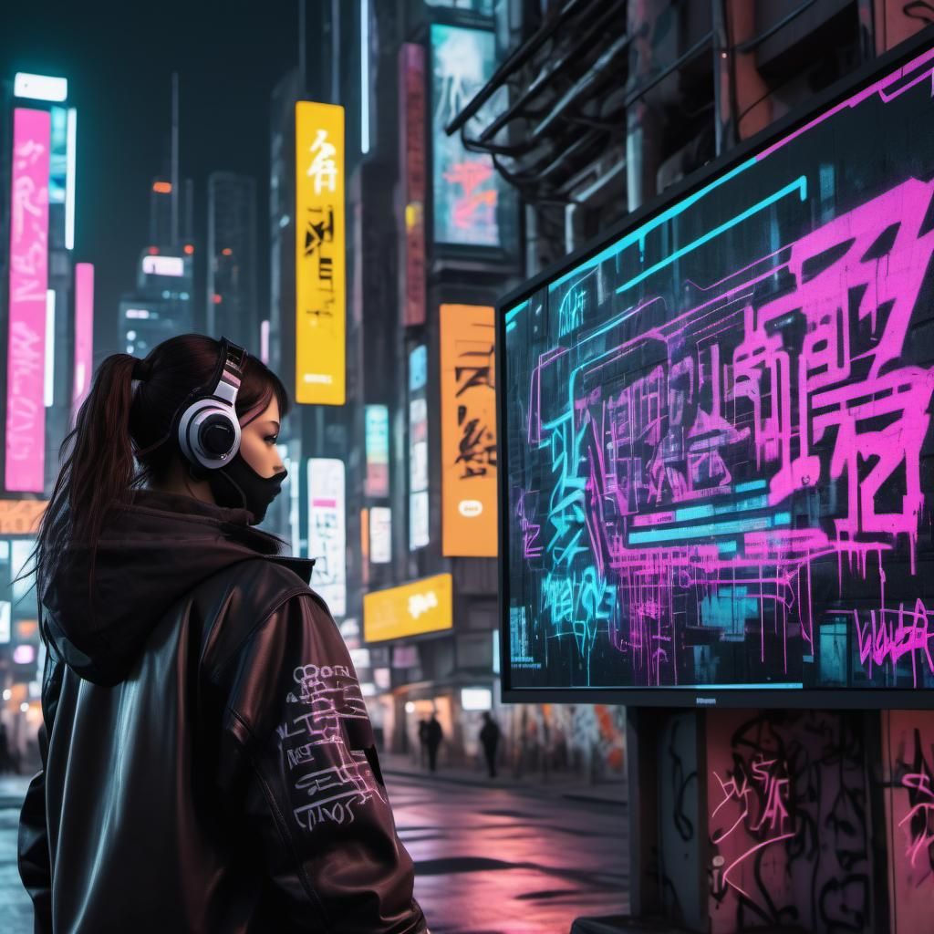 Cyberpunk AI Graffiti in Futuristic Cityscape