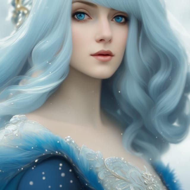 White-Haired Princess in Winter, Detailed Digital Portrait