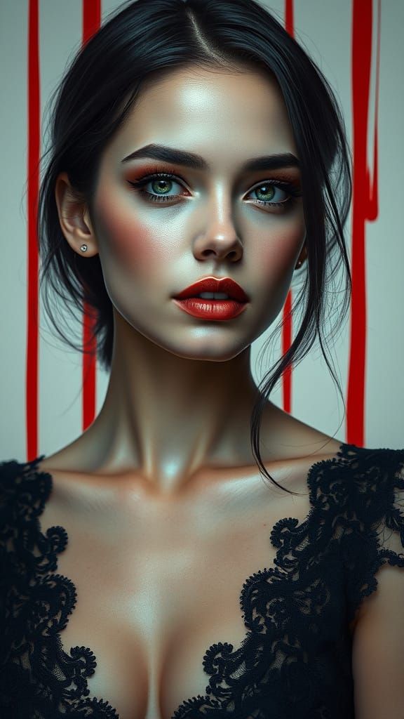 Lace and Lines: Portrait in Splash Art Style