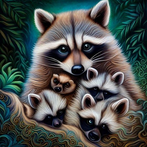 Giant Raccoon Portrait in Outsider Art Style