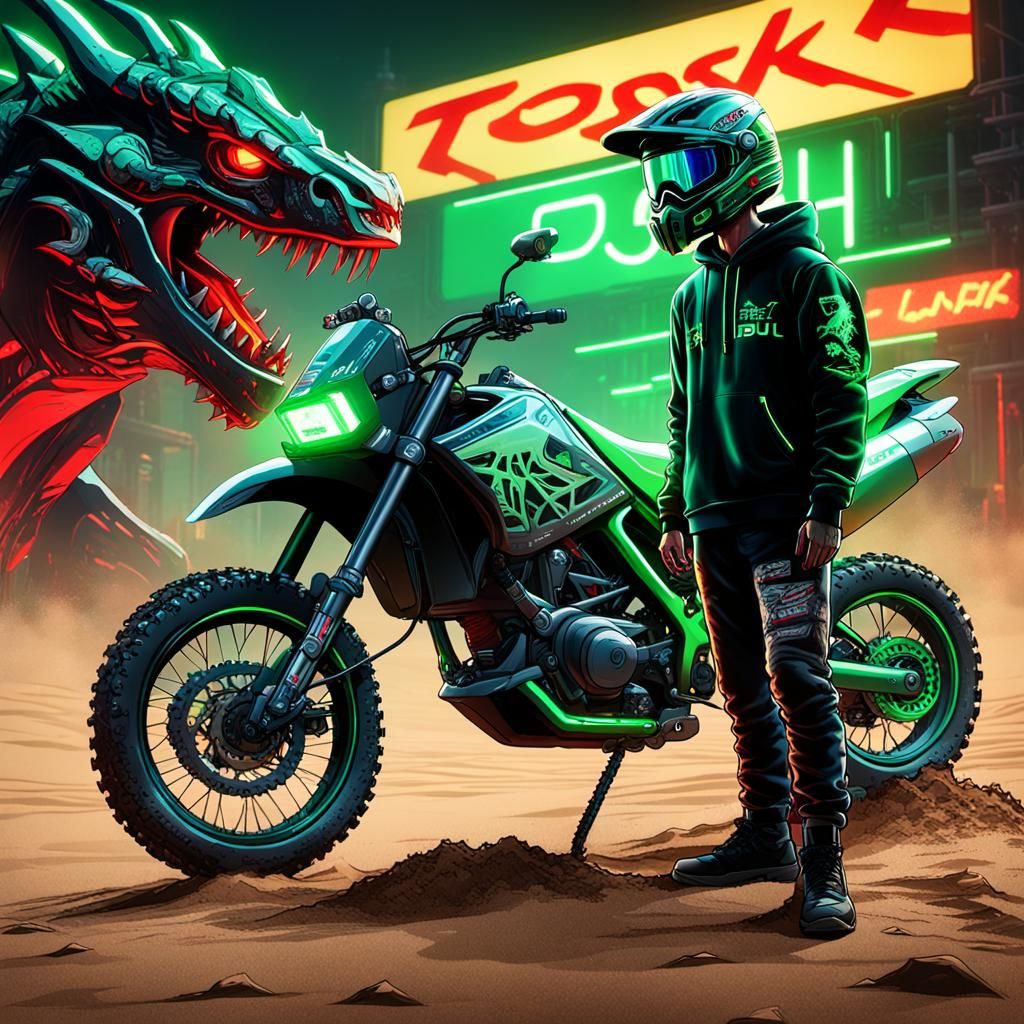 Cyberpunk Rider in Translucent Sands of Time