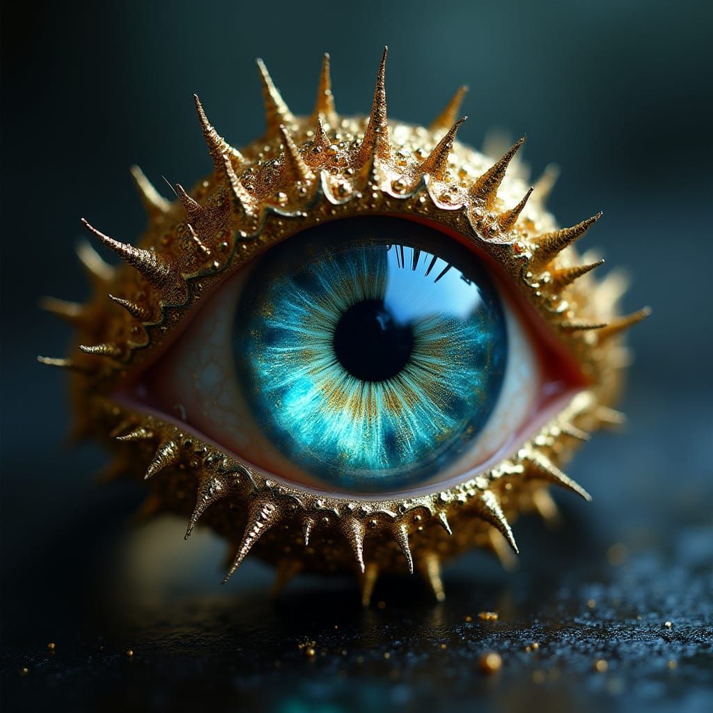 Glowing Opalescent Angel in Intricate Golden Ring