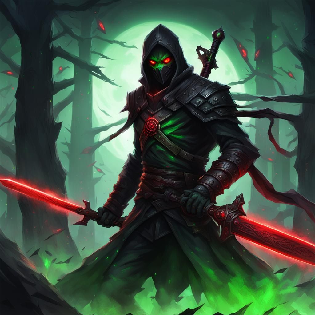 Shadow Assassin with Glowing Sword Digital Art