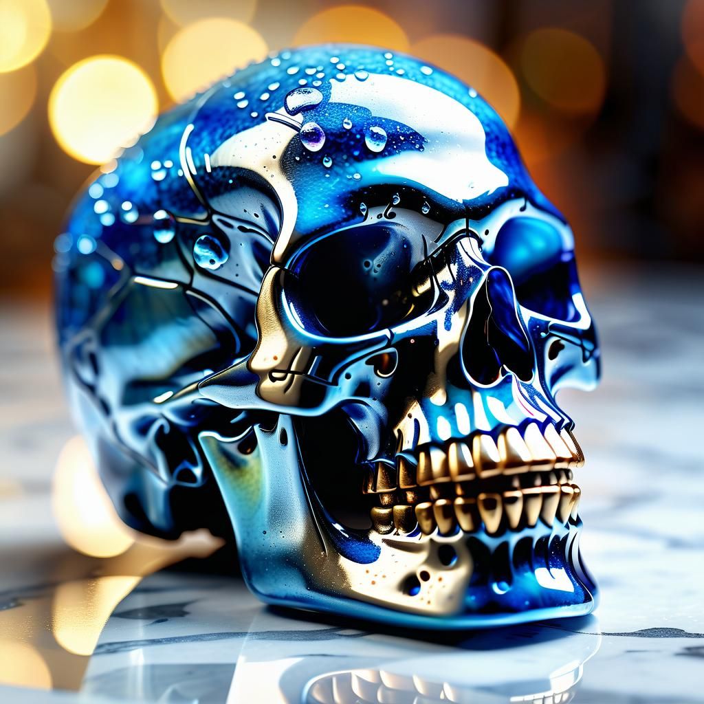 Iridescent Glass Skull on Marble: Concept Art