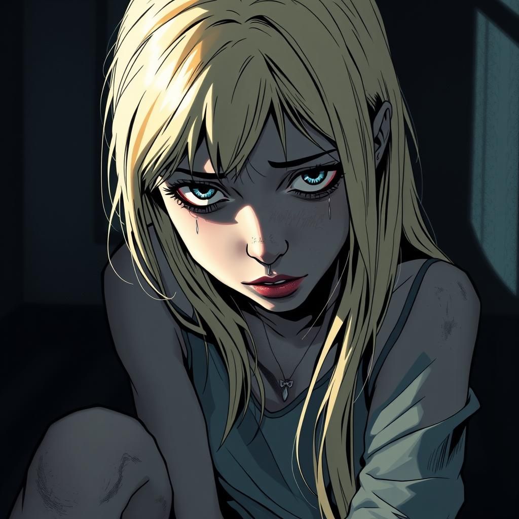 Sad Girl with Lip Piercing in Comic Art Style