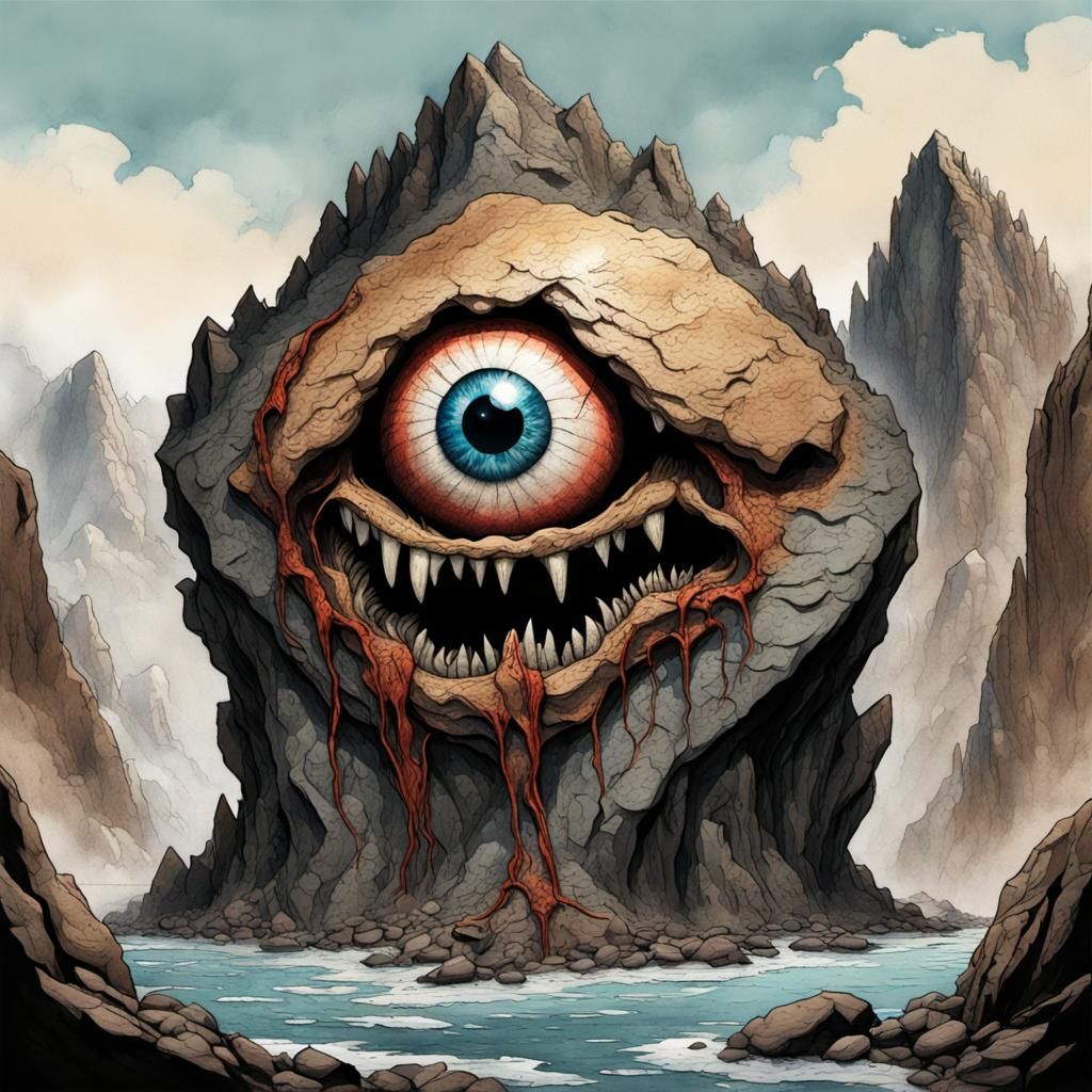 Colossal Mountain Monster in Comic Book Style