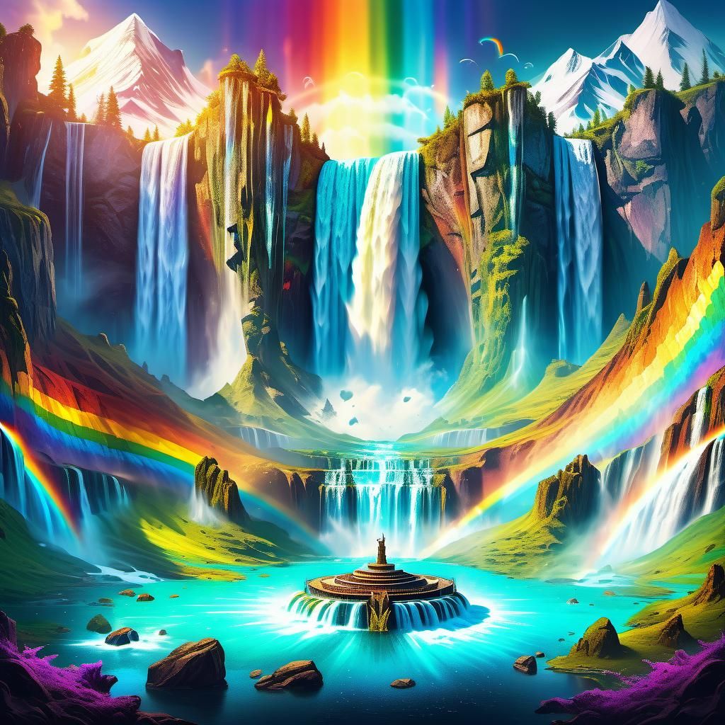 Detailed Valhalla with Rainbow Waterfalls