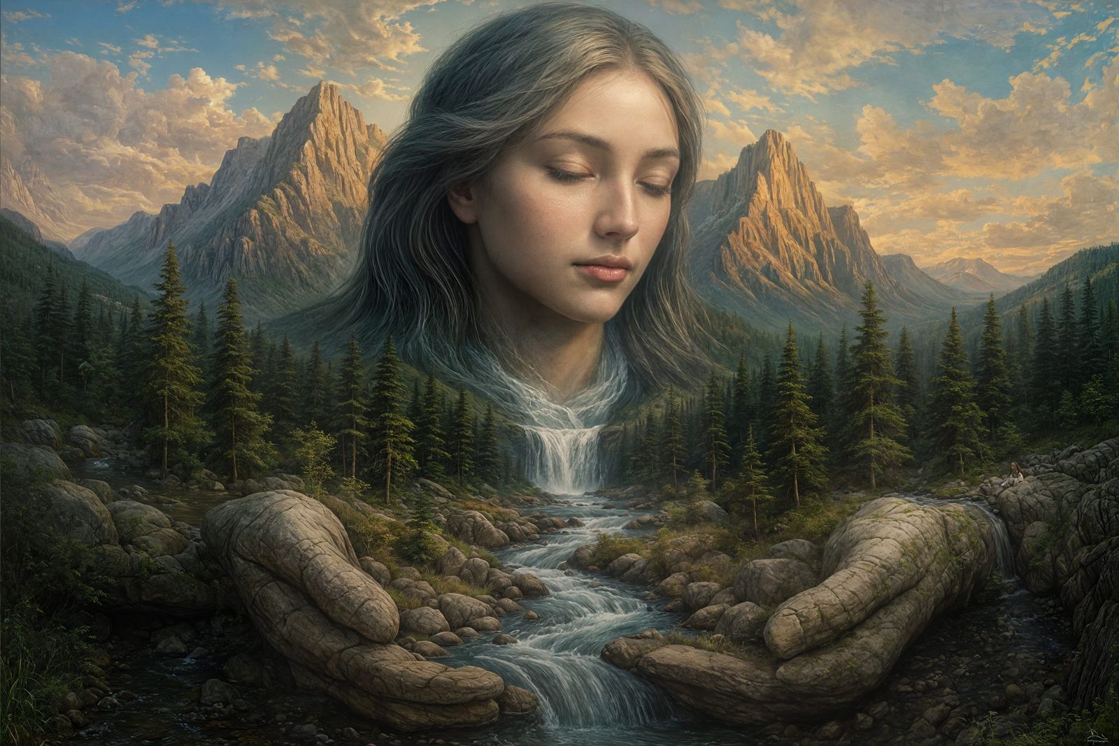 Gaia Dreamscape: Woman and Mountain Landscape in Harmony
