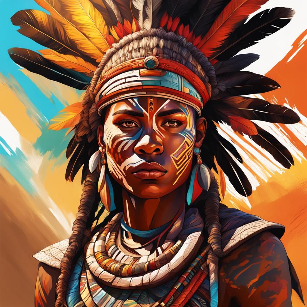 Tribal Female warrior, facing the camera, brown skinned, Papua New Guinean, Hyper realistic, splash art, concept art, mi...