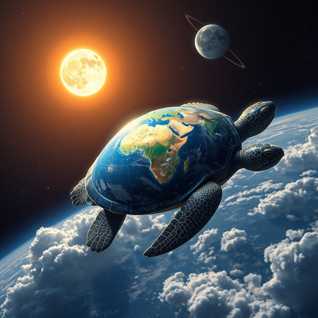 Cosmic Turtle Carries Earth Through Space: Fantasy Art