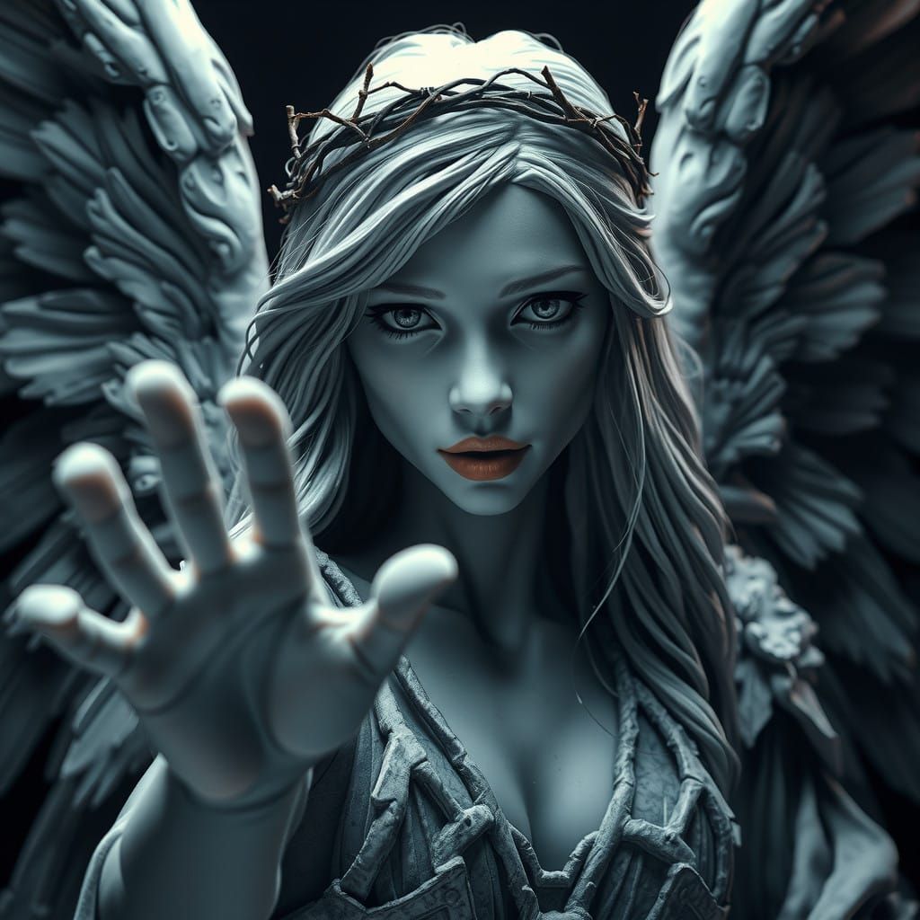 Gothic Angel of Resilience in Alabaster