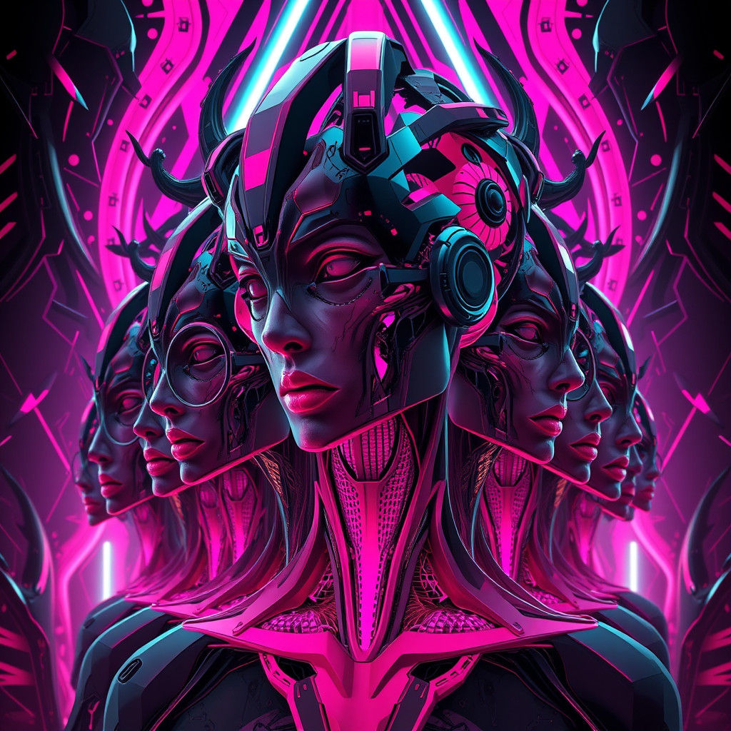 Dark Gothic Biomechanical Art in Vibrant Pink and Black