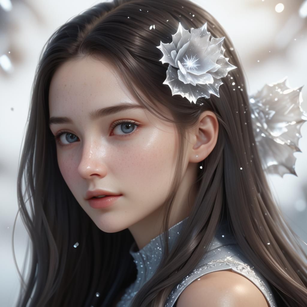 Icy Woman Creates Crystals in Hyperrealistic 3D Portrait