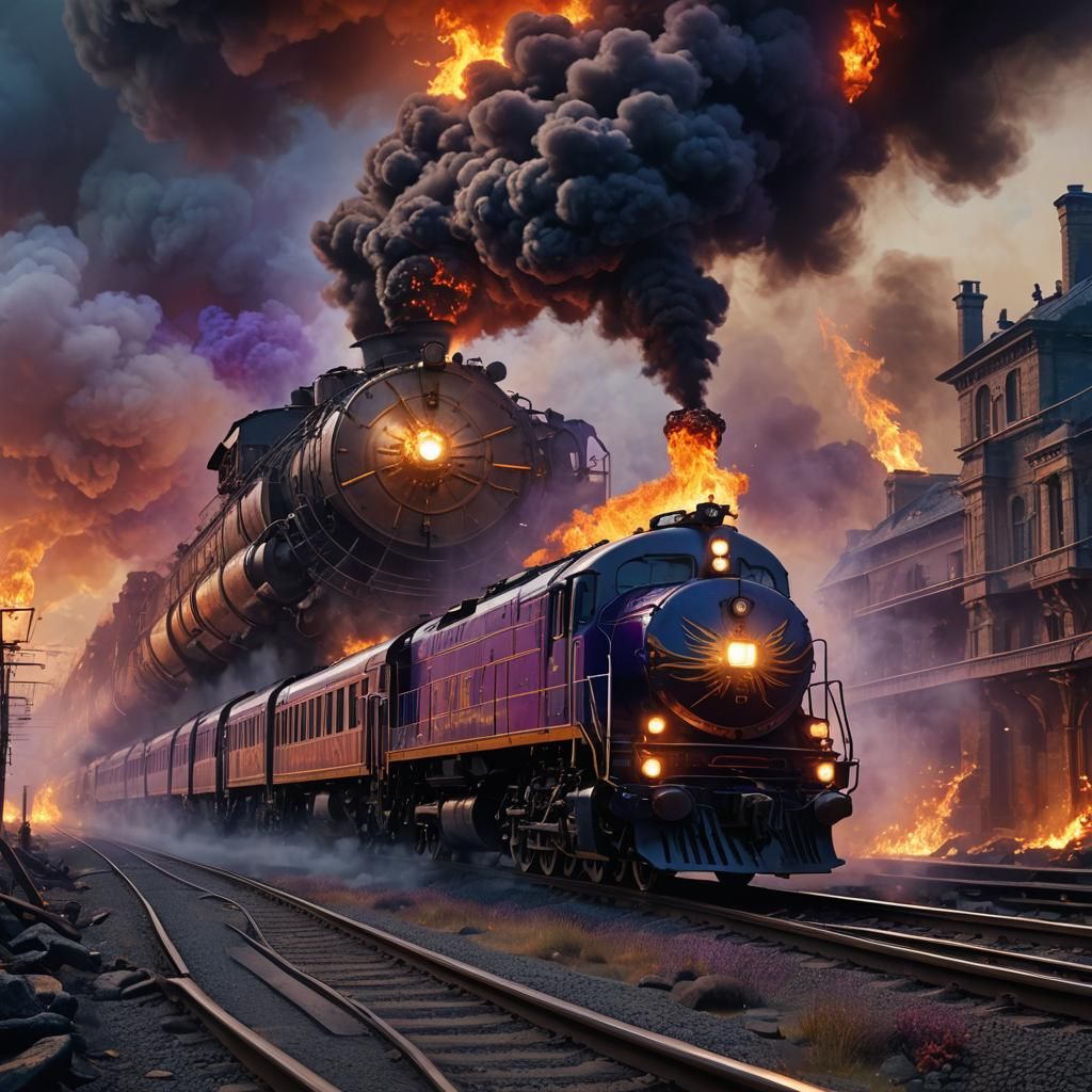 Spectacular Fiery Train in a Matte Painting Style