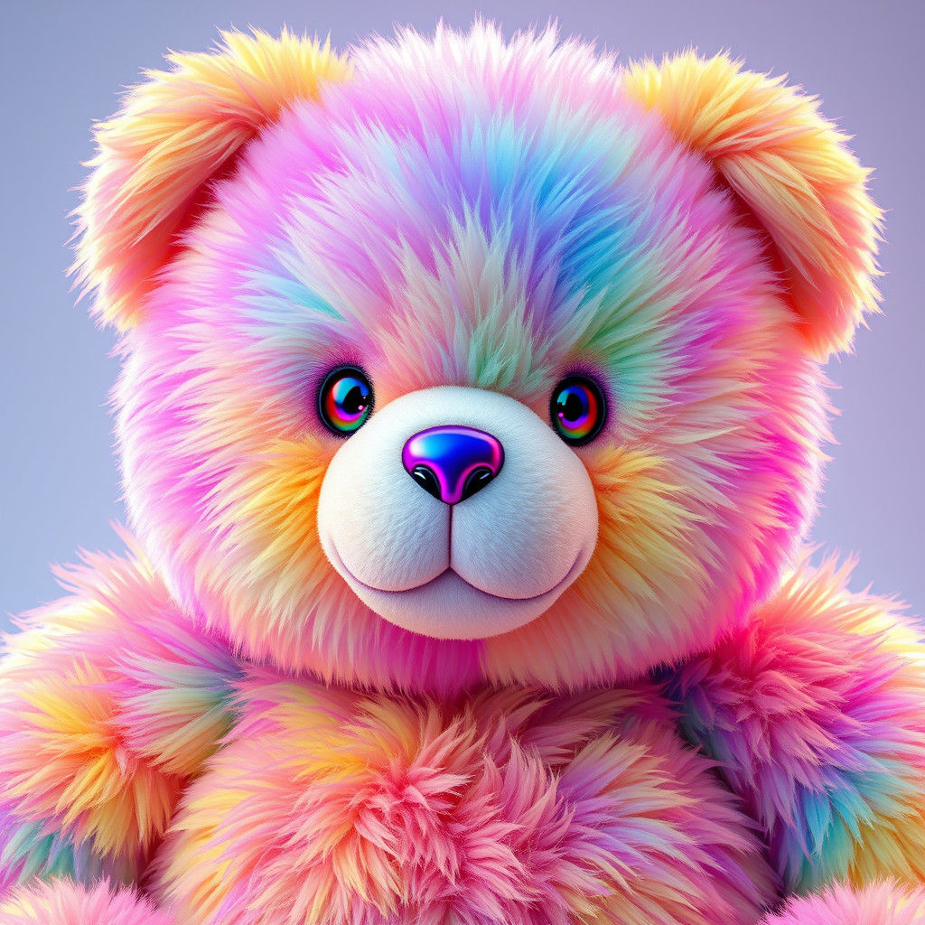 Rainbow AI Teddy Bear in 3D Anime Style