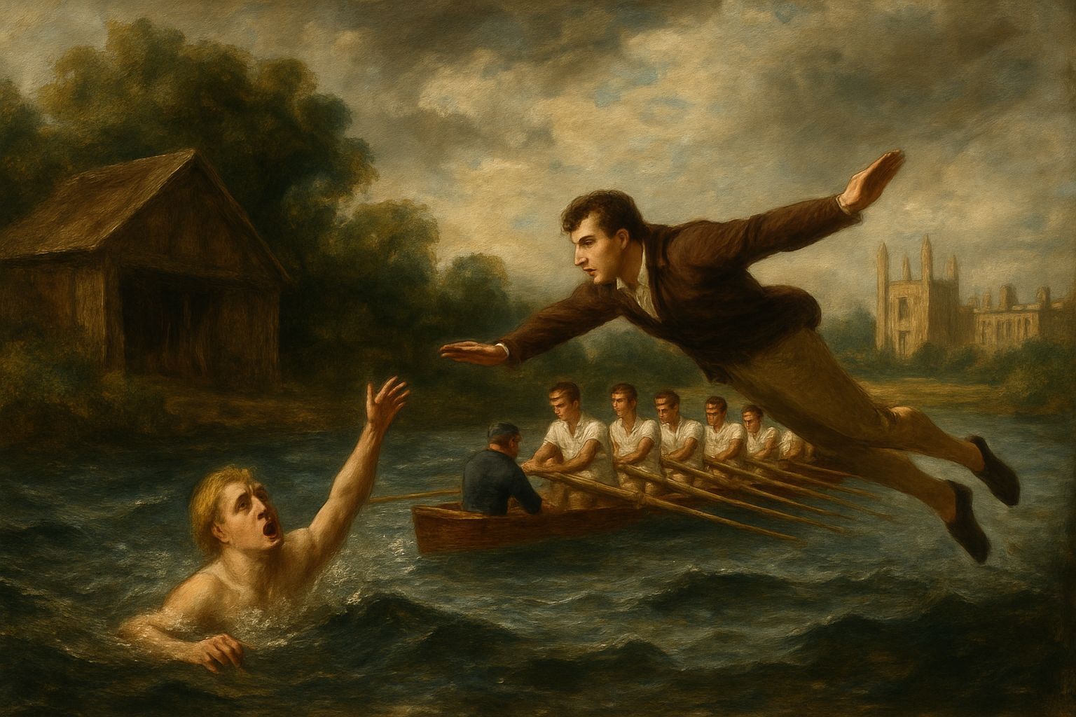Lord Byron's Heroic Rescue: Constable-Style Oil Painting