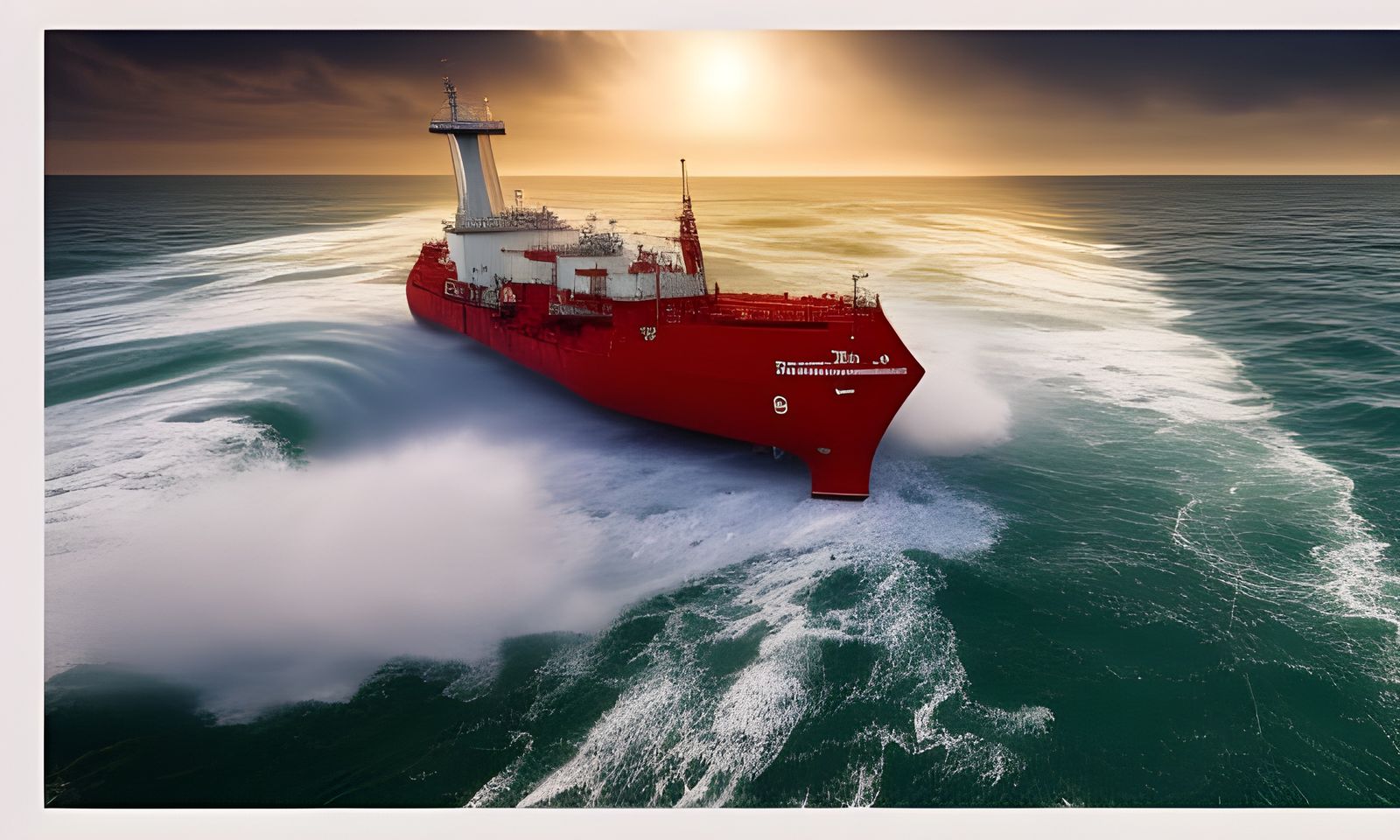 Oil Tanker Versus Stormy Green Waves