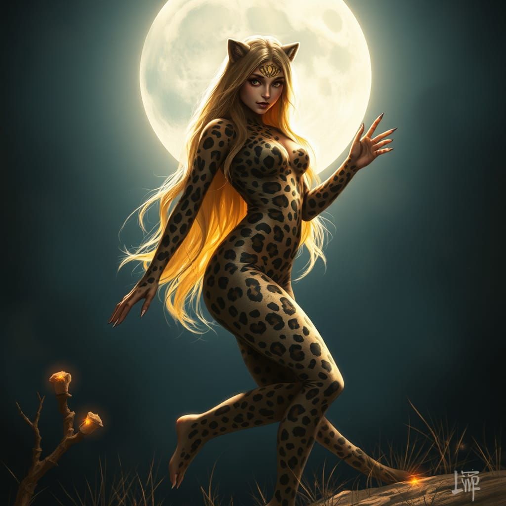 Surreal She-Leopard Embodies Mystical Feline Power