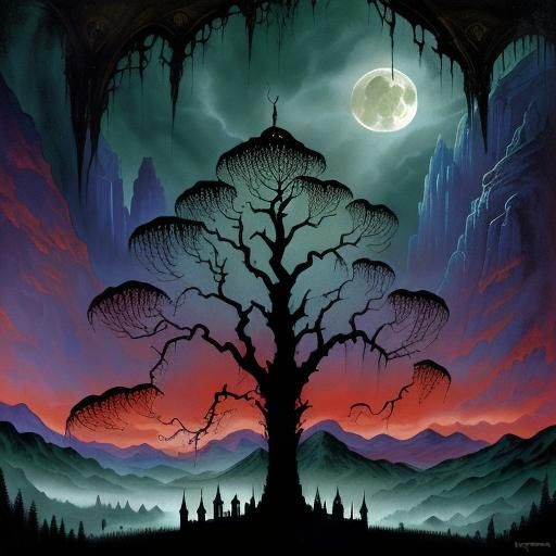 Dracula's Castle: Occult Horror Landscape Illustration
