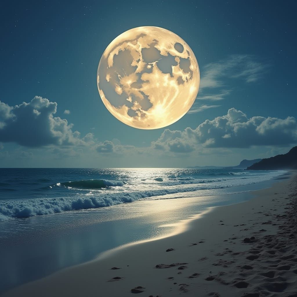 Cinematic Beach Under Full Moon