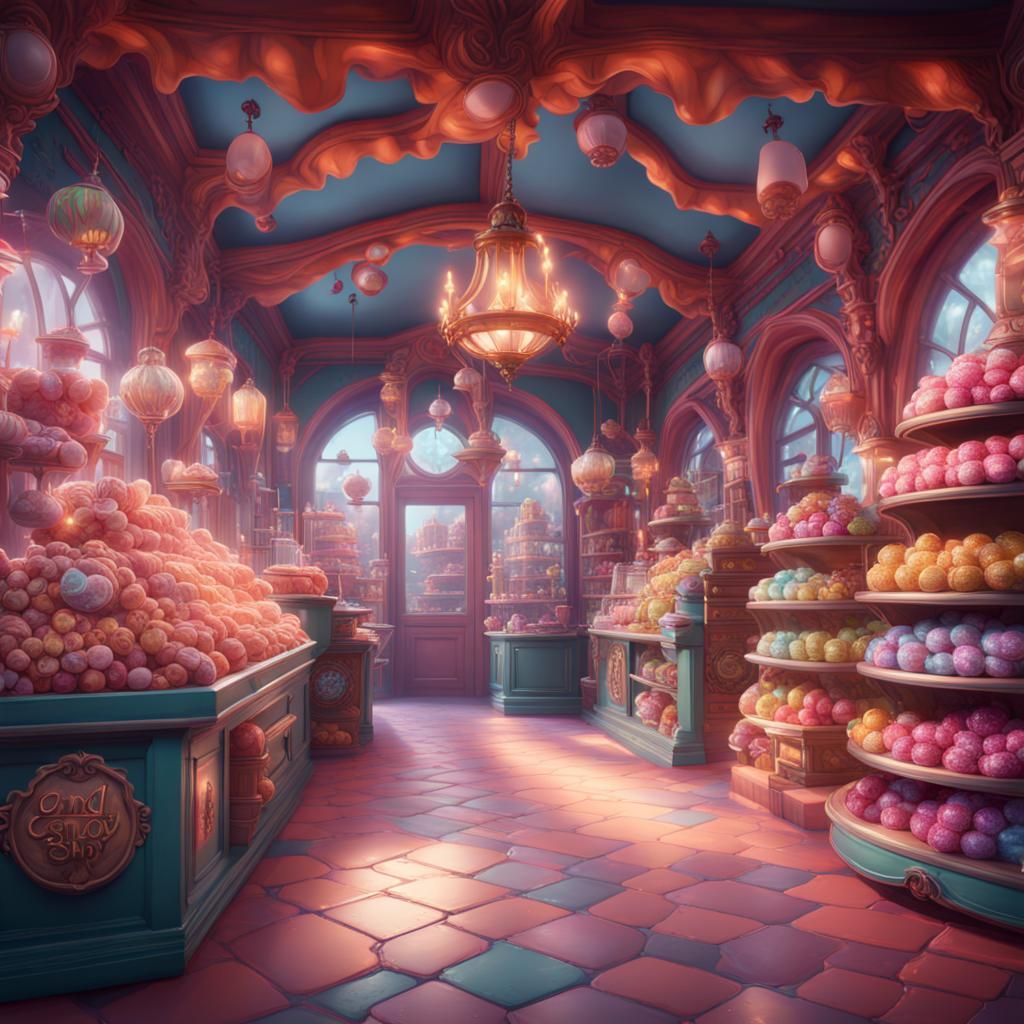 Fantastical Candy Shop: Detailed Matte Painting