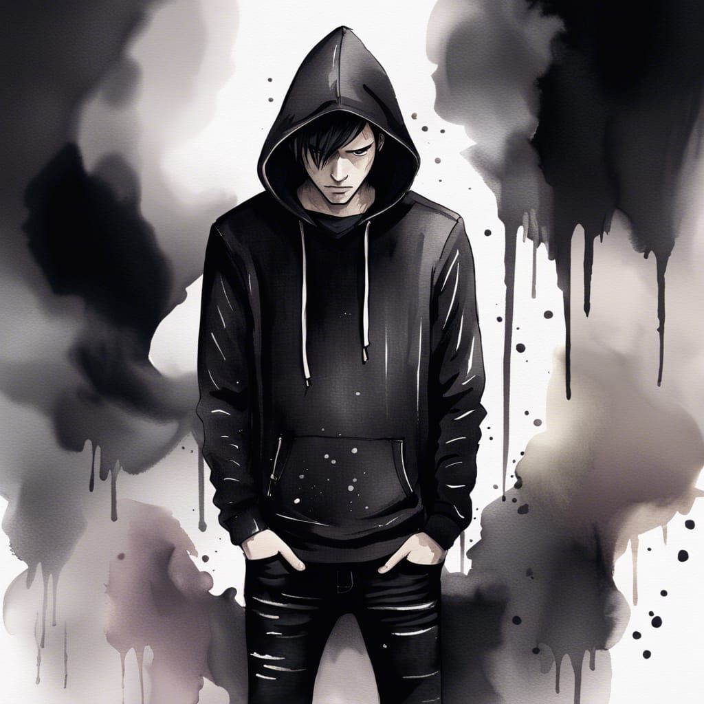 Emo Man in Watercolor Style Digital Illustration
