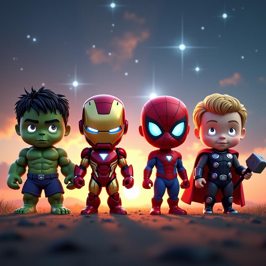 chibi Hulk, Ironman, Spiderman and Thor,
