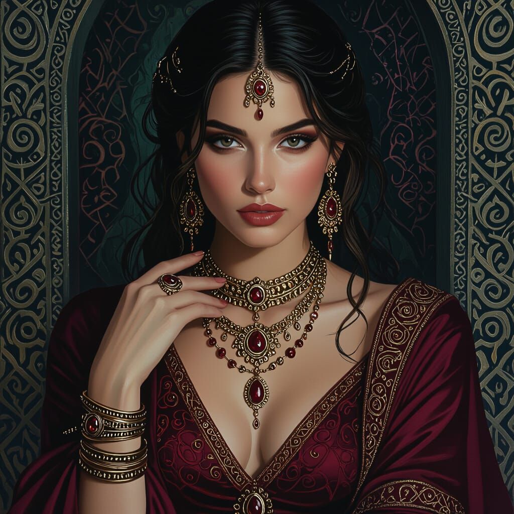 Mystical Portrait of Woman with Ornate Jewelry