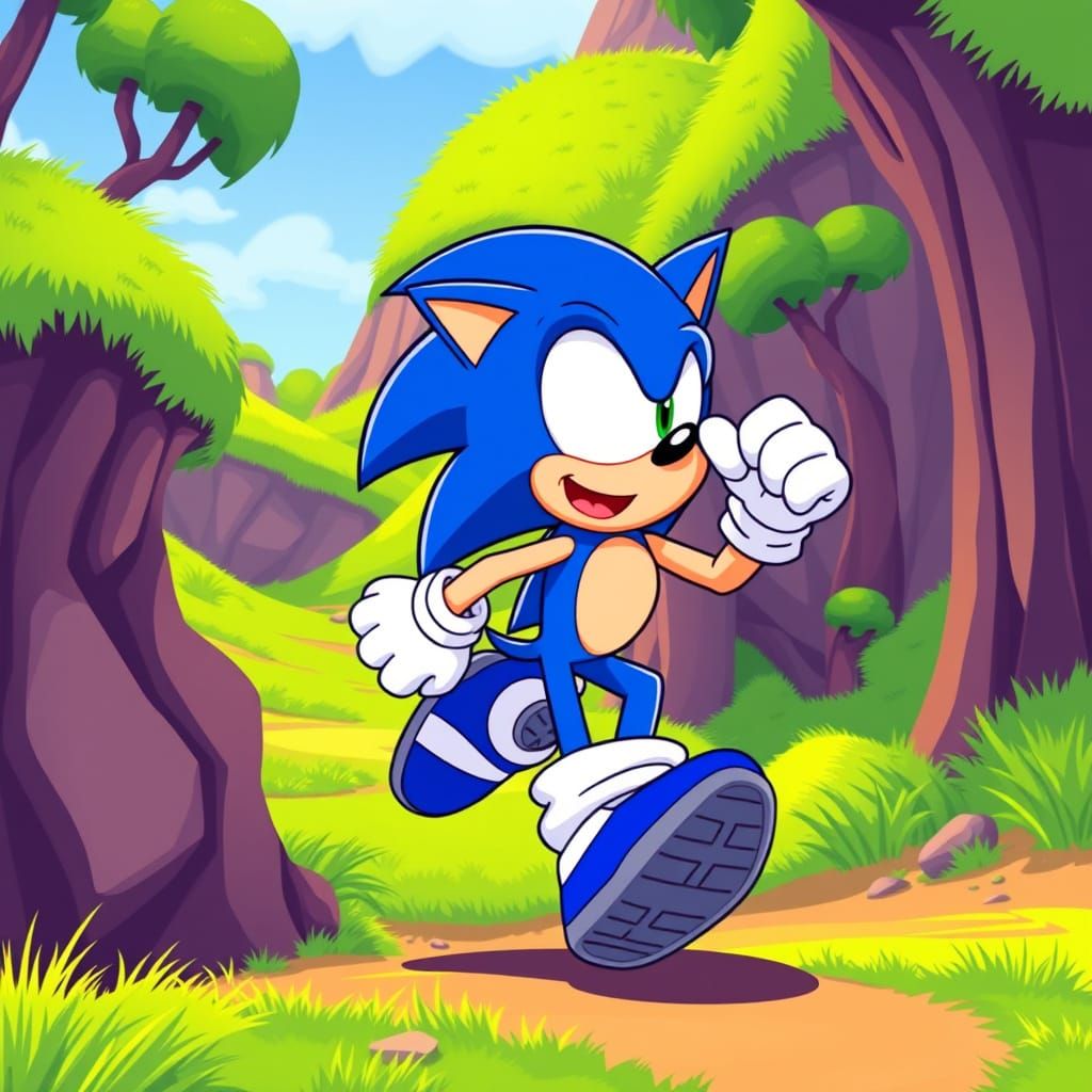 Sonic the Hedgehog in 2D Cartoon Style