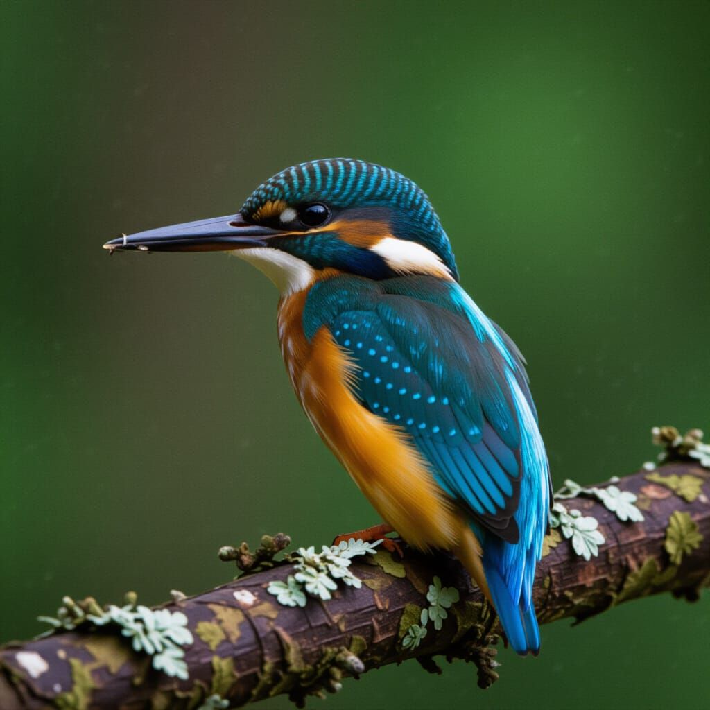 Kingfisher Resting in Forest